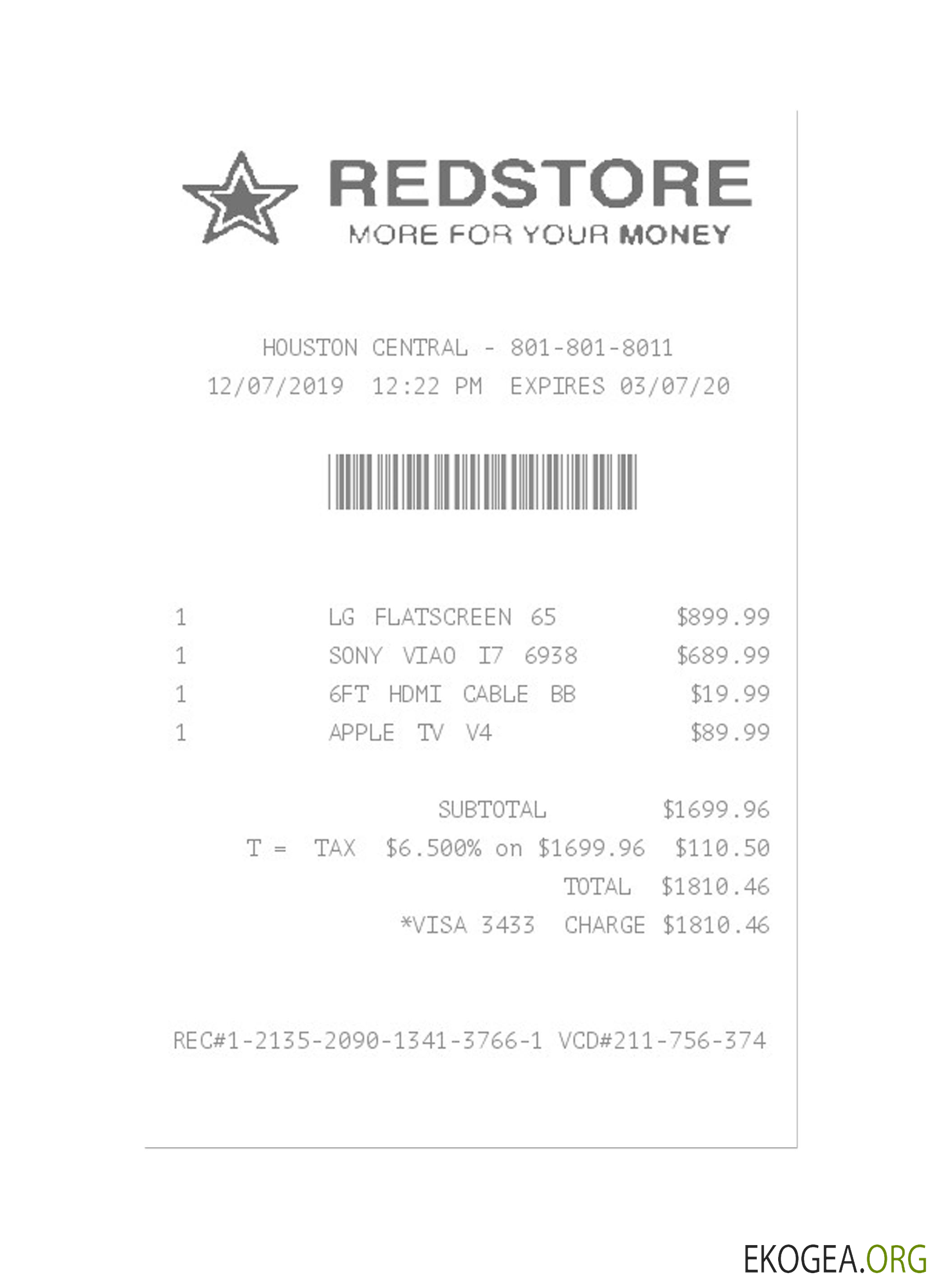Chèque de paiement REDSTORE
